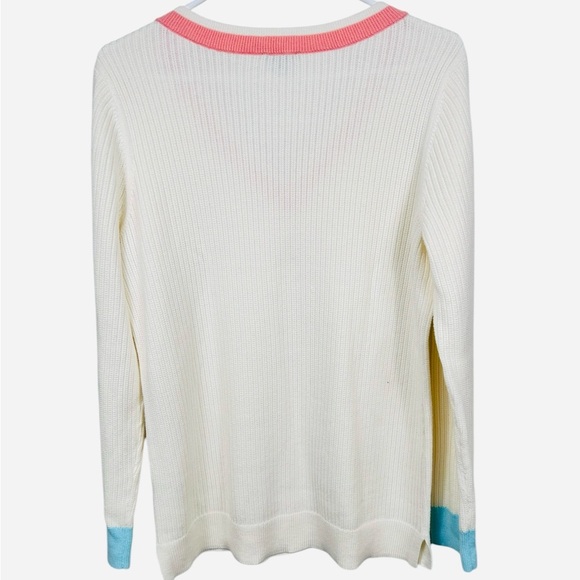Talbots cotton-blend tennis sweater, M, vneck, cream, Classic Preppy Summer - Picture 7 of 8